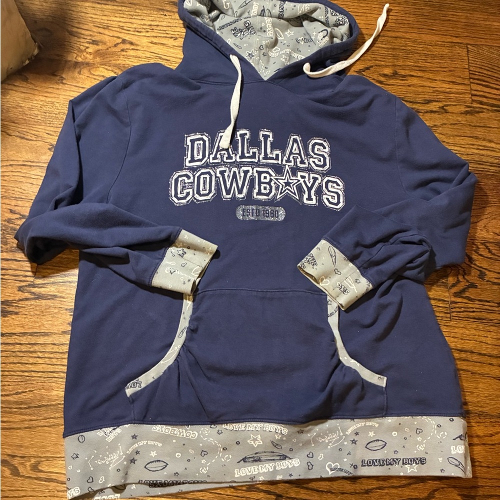 Vintage NFL Dallas Cowboys Navy and Gray Hoodie with Glitter Detail